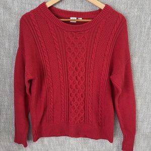 GAP | Woman's Red Cable Knit Cotton Crew Neck Long Sleeve Raglan Sweater, Size M